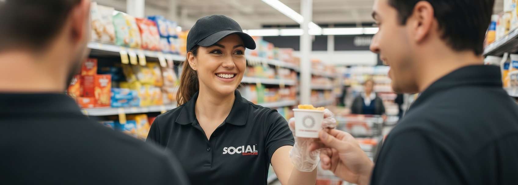 Woman handing out food samples